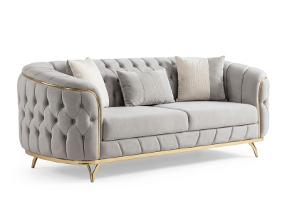 Helle Chesterfield Polstercouch Designer 3-Sitzer Sofa Textilmöbel
