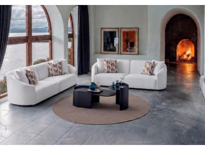 Sofa 3 Sitzer Couchtisch Set Modern Weiss Schwarz Elegant Tisch
