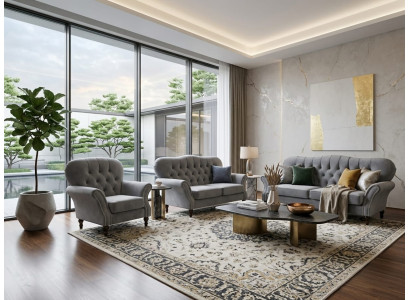 Graues klassisches Wohnzimmer-Set 3+2+1-Sitzer-Sofas und Sessel Wohnzimmer