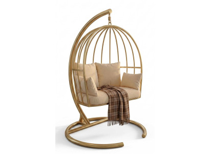 Hängestuhl Metall Gold Modern Bequem Polster Lounge Stuhl Indoor Outdoor