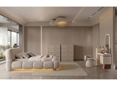 Schlafzimmer Set Bett Nachttisch Kommode Spiegel Modern Beige Luxus
