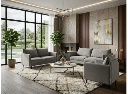 Graues Wohnzimmer-Set: 3+2+1-Sitzer-Sofas Sofagarnitur modern hochwertig