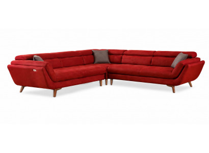 Rotes Ecksofa L Form im italienischen Design mit Holzfüßen