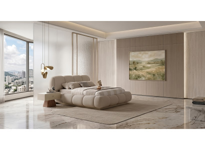 Schlafzimmer Set Bett Nachttisch Modern Beige Luxus Design Doppelbett