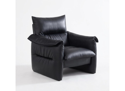 Moderner Loungesessel Schwarz Leder mit weichem breitem Sitzkomfort