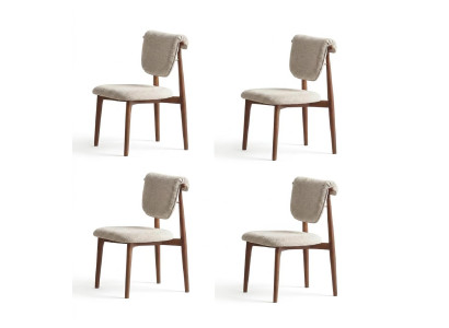 Stuhl-Set 4x Stühle Modern Beige Edel Massivholz Polster Esszimmer