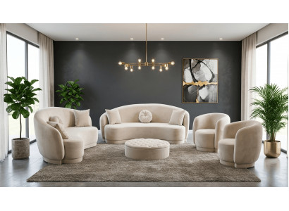 Weiß-Beige Couchgarnitur Stoffsofas Designer Loungesessel 4tlg