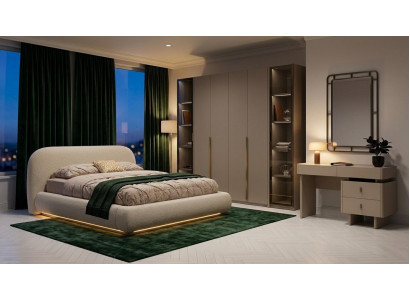 Schlafzimmer Set Bettgestell Schrank Kommode Modern Beige Vielseitig