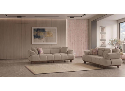 Sofa Set 3 Sitzer Modern Beige Elegant Polstergarnitur Couch Design