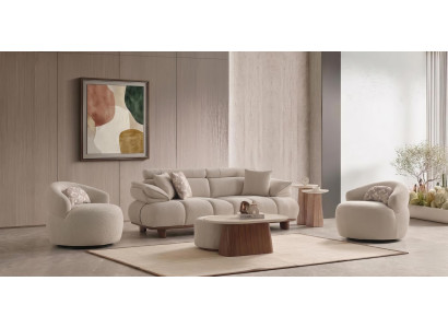 Sofa Set 3 Sitzer Sessel Couchtisch Hocker Beistelltisch Modern Beige Edel