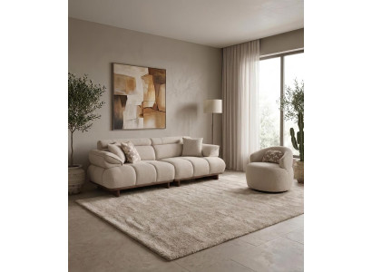 Sofa Set 3 Sitzer Sessel Modern Beige Elegant Polstergarnitur Design