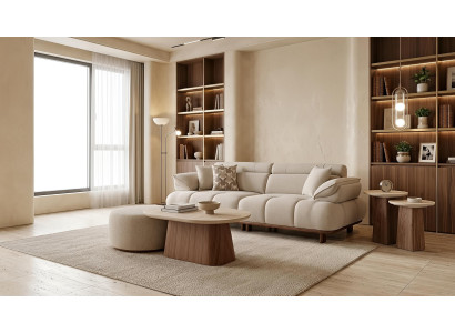 Sofa Set 3 Sitzer Couchtisch Hocker Beistelltisch Modern Beige Elegant