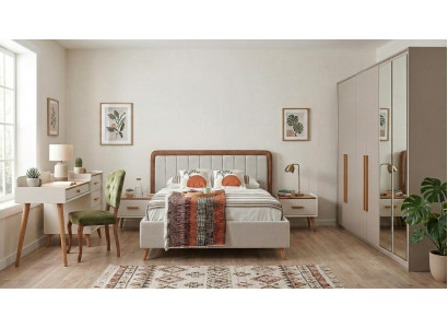 Schlafzimmer Set Bettgestell Schrank Kommode 2x Nachttische Modern Hell
