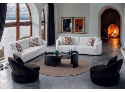 Sofagarnitur Set Modern Weiss Braun Elegant Couch Sessel Tisch