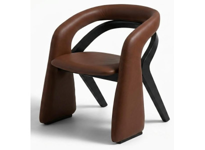 Stuhl Modernes Design Braun Leder Holz Schwarz Skulptural Komfort
