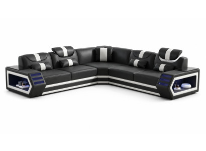 Modern Ecksofa L-Form Schwarz LED Sofa Set Couch Elegant Design Luxus