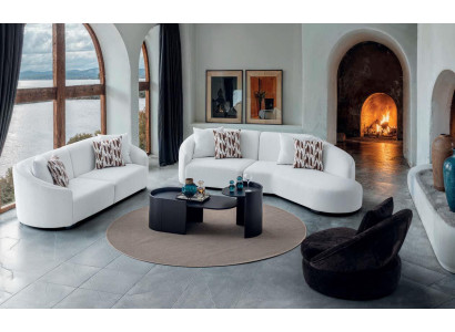 Sofagarnitur Set Modern Weiss Schwarz Elegant Couch Sessel Tisch