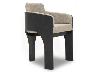 Stuhl Design Beige Stoff Holz Schwarz Architektonisch Komfort Elegant