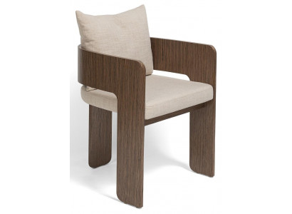 Stuhl Elegantes Design Beige Stoff Holz Komfort Charaktervoll Modern
