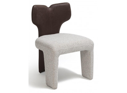 Stuhl Design Braun Leder Beige Stoff Skulptural Komfort Ausdrucksstark
