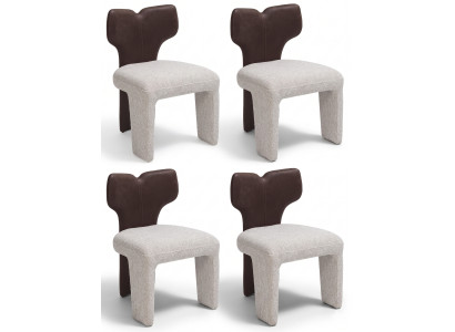 Stühle Design Braun Leder Beige Stoff Exklusiv Charaktervoll Stil