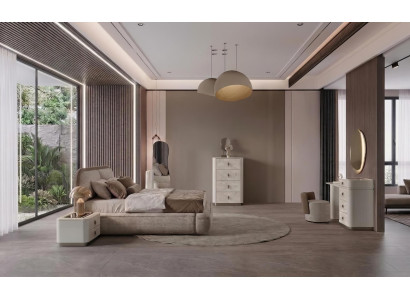 Schlafzimmer Set Bett Kommode Schminktisch Beige Luxus Modern Edel