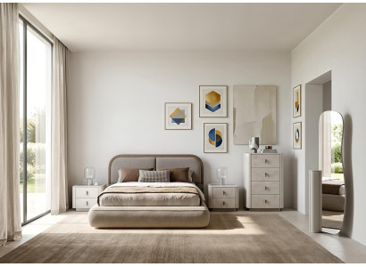 Schlafzimmer Set Bett Nachttisch Kommode Beige Luxus Modern Design