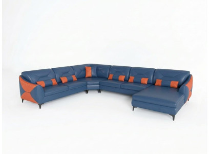 Modern Wohnlandschaft U-Form Blau LED Sofa Couch Exklusiv Design