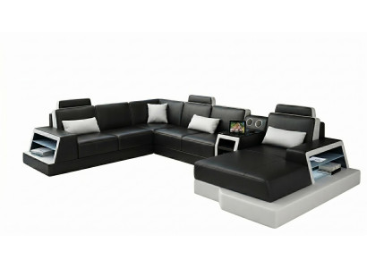 Modern Wohnlandschaft U-Form Schwarz LED Sofa Set Couch Exklusiv