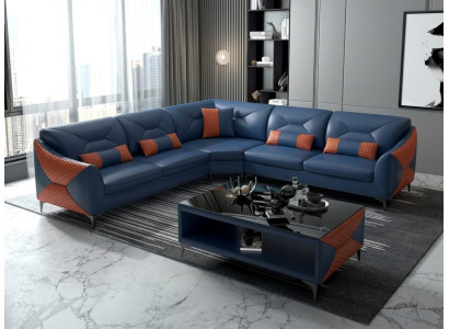 Modern Ecksofa L-Form Couchtisch Blaues LED Sofa Set Couch Elegant