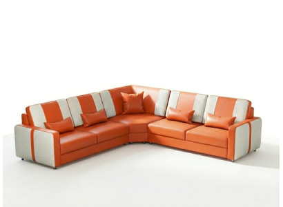 Orange Weiß Modern Ecksofa L-Form LED Elegant Exklusiv Design Premium