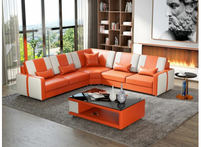Weiß Orange Modern Ecksofa L-Form Couchtisch LED Couch Elegant Luxus