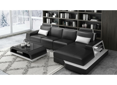 Modern Ecksofa L-Form Couchtisch Schwarz LED Sofa Set Couch Elegant