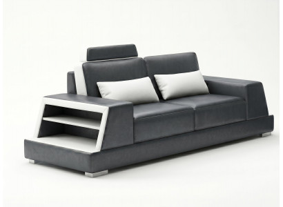 2-Sitzer Ledersofa Modern Schwarz Weiß Elegant LED Ablage Komfort *