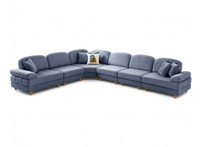 Ecksofa L-form Stoff blau modern großzügige Sitzfläche für Wohnzimmer Komfort