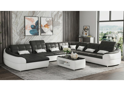 Modern Wohnlandschaft U-Form Couchtisch Schwarz LED Sofa Set Premium *