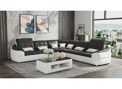 Modern Ecksofa L-Form Couchtisch Schwarz LED Sofa Set Couch Premium *