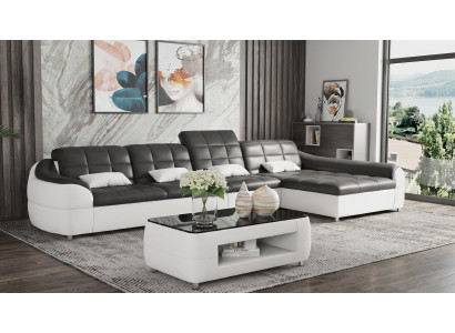 Modern Ecksofa L-Form Couchtisch Schwarz LED Sofa Couch Luxus Premium *
