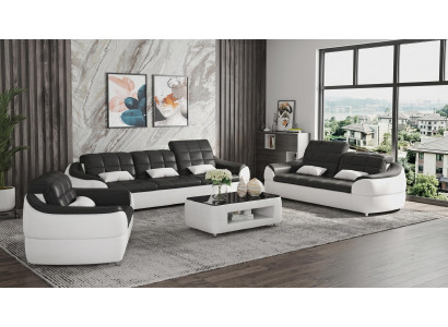 Sofa Set 3+2+1 Modern Schwarz Premium LED Couchtisch Luxus Exklusiv *