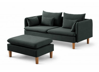 Wohnzimmer Elegantes Sofa 2 Sitzer mit Hocker Grün Stoff Polster Couch Modern
