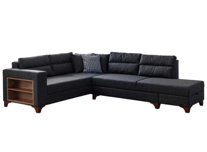 Modernes Ecksofa Dunkelgrau L-Form mit Stauraum Wohnzimmer Polstermöbel