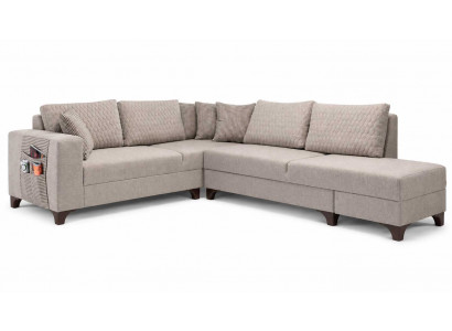 Wohnzimmer Design Ecksofa Beige L-Form Sofa modern mit Holzbeinen elegant