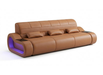 3-Sitzer Ledersofa Modern Braun Elegant LED Komfort Luxus Premium *