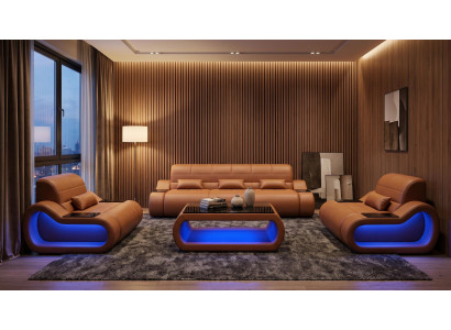 Sofa Set 3+1+1 Modern Braun Premium LED Couchtisch Komfort Designer *