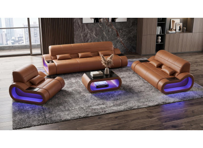 Sofa Set 3+2+1 Modern Braun Premium LED Luxus Exklusiv Designer *