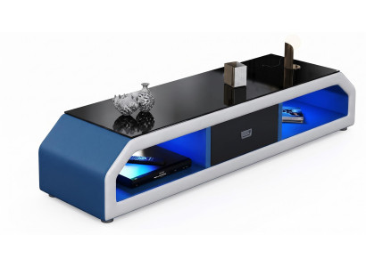 Modern TV-Möbel Schwarz Blau Luxus Lowboard LED Hochglanz Design Couch *