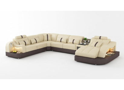 Exklusive Wohnlandschaft U-Form Beige Luxus Ecksofa Sofa LED Premium *