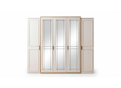 Eleganter Kleiderschrank 5-türig mit Spiegel Schrank Creme Klassisch