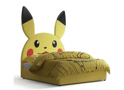 Gelbes Kinderbett aus Leder Pikachu Weiches Bett für Mädchen Jungen