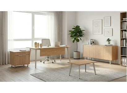 Edles Arbeitszimmer Set Moderner Cheftisch Kommode Holz Sideboard